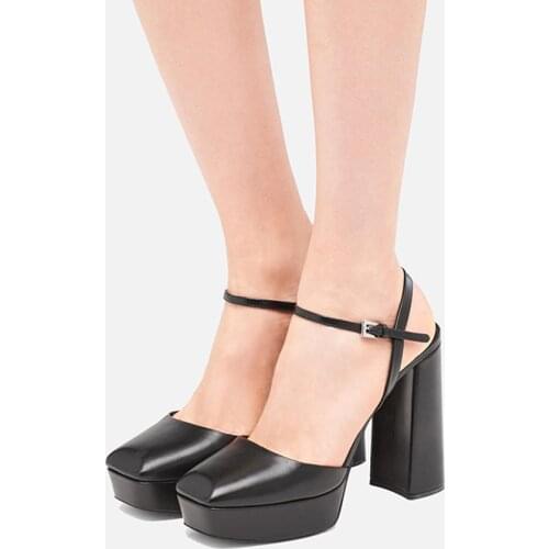 MUMANI Woman‘s 2021 New Pumps Buckle Strap Sandals Apricot Super High Genuine Leather Retro Square Heel Platform Lady Footwear