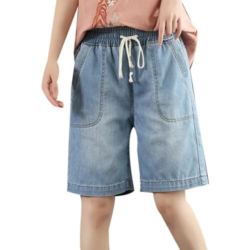 High Waist Denim Half Length Trousers Women 2021 Summer Loose Plus Size Womens All-Match Pockets Wide Leg Shorts Women C7530