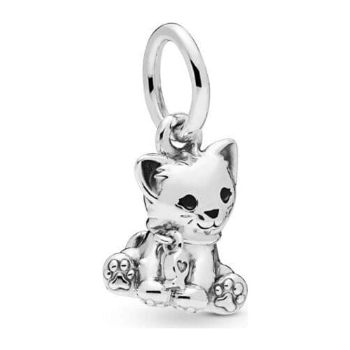 Genuine 925 Sterling Silver Bead Charm Sweet Cat Pendant Charm Fit Original Pan Women Bracelet & Necklace Diy Jewelry