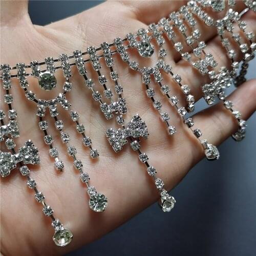 Rhinestone Crystal Chain Bling Diamante Lace Diamond Belt Trim Ribbon Necklace Applique Gem Sparkle Wedding Dress 6.5cm Width