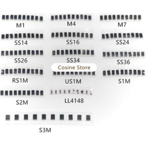 150 pieces of 15 specifications SMD switch tube / fast recovery / rectifier tube / Schottky diode set 0.2A 1A-3A 1000V 2000V