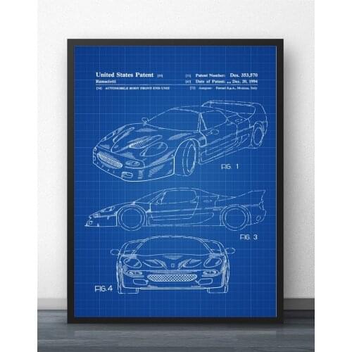 1994 Ferrari F40 Patent Blueprint Wall Art Paint Wall Decor Canvas Prints Canvas Art Poster Oil Paintings No Frame