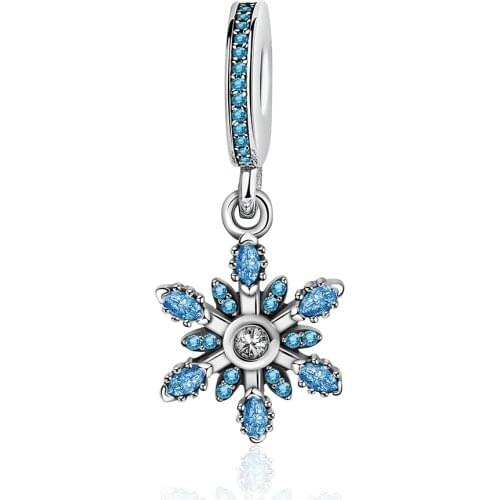 2019 NEW 100% 925 Sterling Silver Sapphire Explosion Snowflake Pendant Charm Suitable Necklace Women Jewelry Gift 4041-4051