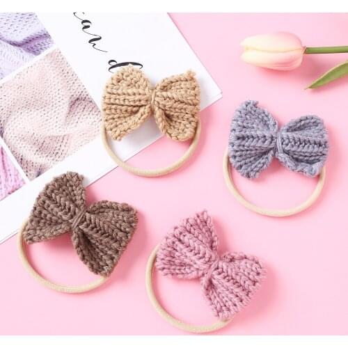 30pc/lot Newborn Wool Knitted Bows Headbands Nylon Baby Headband or Hair Clips,Knit Hair Bow Nylon Headband for Girls Headwear