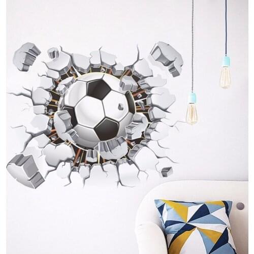 3d Vivid Broken Wall Football Wall Stickers For Kids Rooms Home Decor Art Pvc Wallpaper Diy Poster Mural Art Soccer Wall Decals
