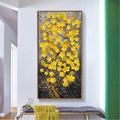 5D Diy Diamond Painting Golden Yellow Rich Tree Flower Plant Diamant Embroidery Wall Picture For Living Room Wall StickerZP-4670