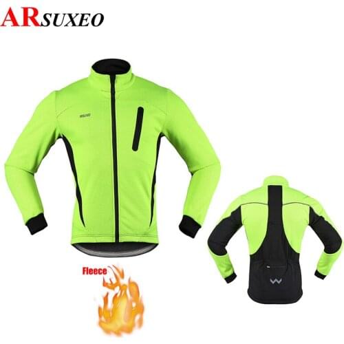 ARSUXEO Mens Winter Thermal Cycling Jacket Warm Fleece Bicycle Clothing Windproof Waterproof Riding Coat MTB Bike Jersey 16H