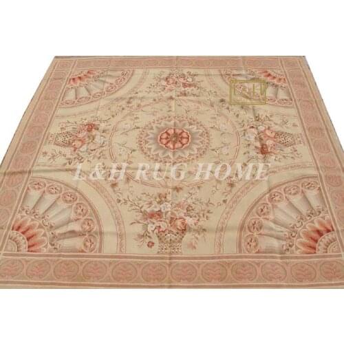 Free shipping 8'x8' Aubusson rugs woolen carpets red design, French Aubusson Carpet, handwoven carpet
