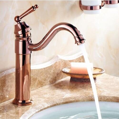 Free shipping Deck Mounted Basin Faucet Rose Gold Finish Bathroom Sink Mixer Faucet Hot and Cold Water RS338