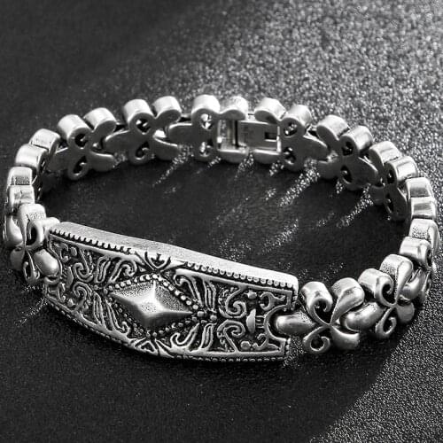 Vintage Stainless Steel Mens Bracelets On Hand Old Silver Color Chain Man Bracelet Wrist Bands For Men Gift For Boyfriend Boys