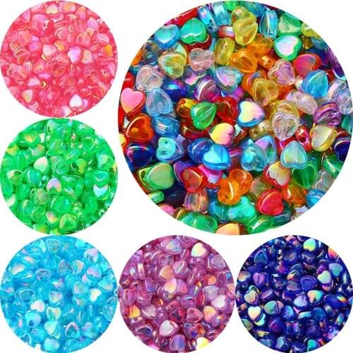 100Pcs/lot 8x9mm Rainbow AB Color Love Heart Acrylic Beads Loose Spacer Beads for Jewelry Making DIY Handmade Bracelet Earrings