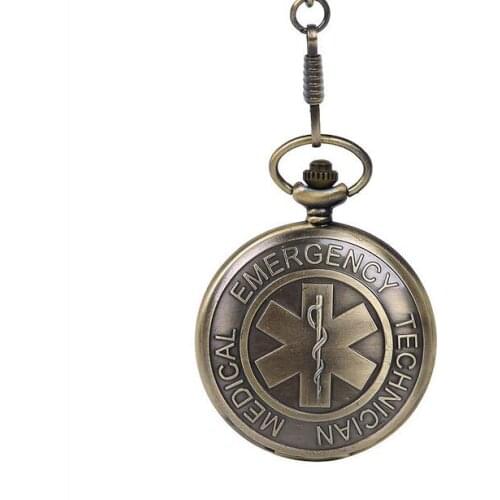 Symbol of Medical Emergency Technician Fob Clock The Star of Life Bronze Quartz Pocket Watch With Necklace men Gift