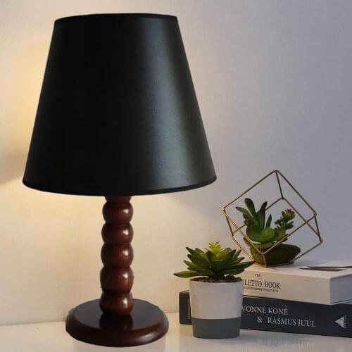 Decorative Design Wooden Lampshade Table Lamp Black Tapered Header Coffee Body