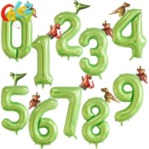 Dinosaur 40 inch Dino Green Number Foil Balloons Jungle Party Helium Balloon baby Boy Birthday Baby Shower Globos decoration