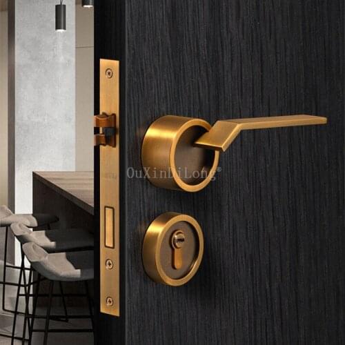 1Set Zinc Alloy Door Lock for Solid Wood Interior Doors Interior Bedroom Door Lock Split Handle Pull Set for 35-50mm Door GF62