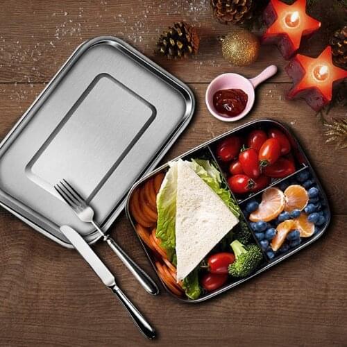 Hot Stainless Steel Bento Box Lunch Container 3-Compartment Bento Lunch Box for Sandwich and Two Sides 1400 Ml Food Container