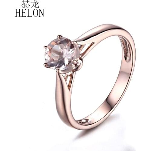 HELON 925 Sterling Silver 6mm Round Prong Setting Flawless Morganite Ring Women Jewelry Engagement Wedding Simple Style Ring