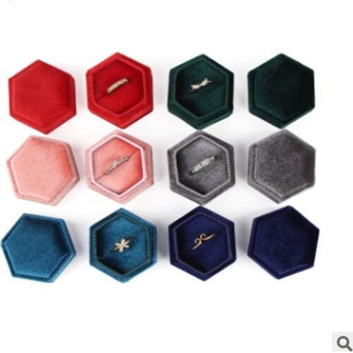 Zerong Velet Ring box 4.9*4.3*4.5cm colorful spot hexagon flannelette ring jewelry package display velet box