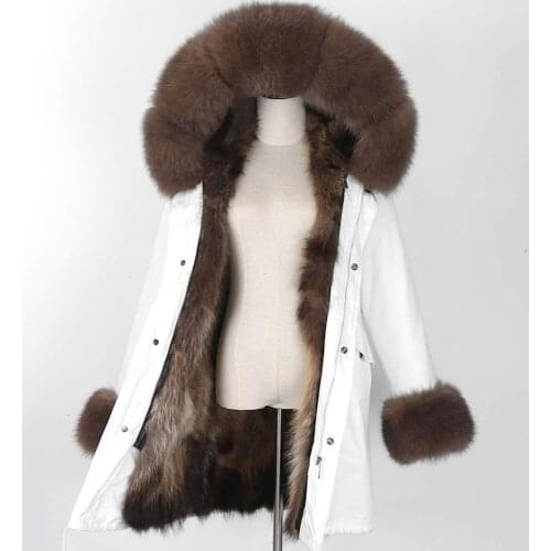 Women 2020 Real Fur Coat Winter Jacket Parka Thick Streetwear Outwear Fox Fur Liner Warm Natural Raccoon Fur Collar Waterproof