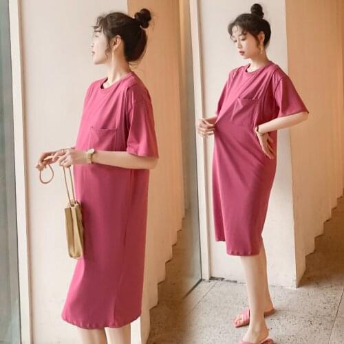 Summer Casual Cotton Maternity Nursing Long Tees Breastfeeding Sleep Night Dress for Pregnant Women Pregnancy Home Wear