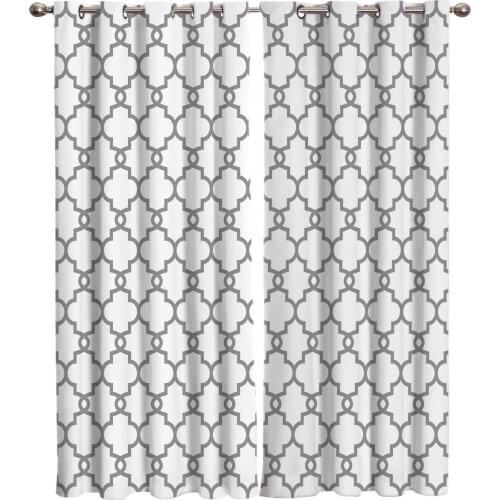 Moroccan White And Black Pattern Room Curtains Window Curtain Lights Bathroom Bedroom Outdoor Fabric Print Kids Curtain Panels