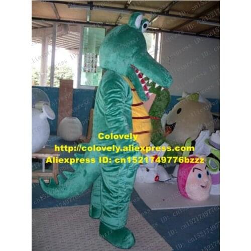 Fancy Green Crocodile Mascot Costume Crocilisk Alligator Cayman Crocodilian With Yellow Stripes Belly Long Tail No.1204 Free Sh