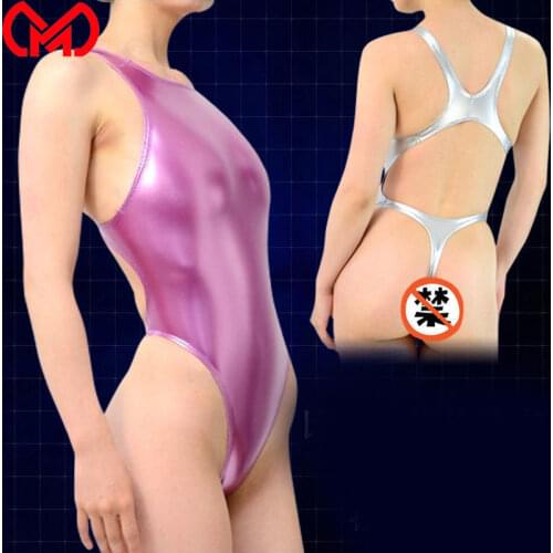 MEISE Faux Leather Hollow Out Bodysuit Backless High Cut Swimsuit Thong T Crotch Bathing Suits Leotard Sexy Tights Shaping Wear