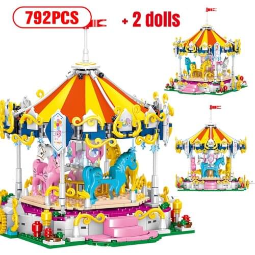 Amusement Park Mini Building Blocks City Pirate Ship Coaster Ferris Wheel Carousel DIY Figures Friends Toys for Children Girls