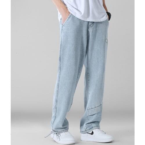 Washed Blue Jeans Trendy Brand Plus Size Youth Trend Loose Mens Autumn Winter Stitching Trousers Oversize Denim Pants Casual