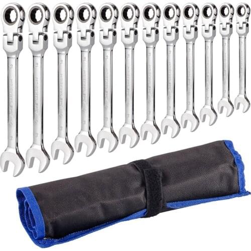 Ratchet Wrench Set 12 Pieces 8-19mm Gear Ring Ratchet Combination Wrench Set Metric Flexible Head