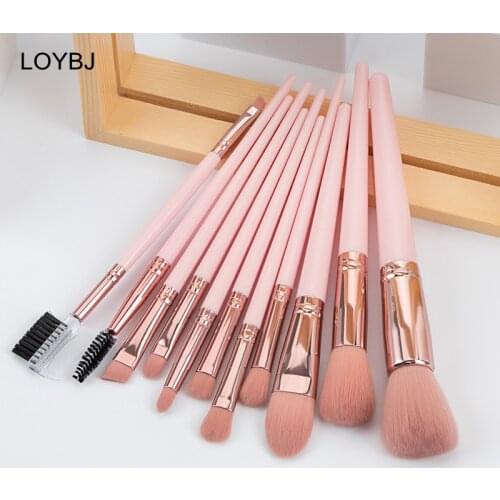 LOYBJ 7/11pcs Pink Makeup Brushes Set Cosmetic Powder Foundation Blush Concealer Eye Shadow Eyebrow Eyelash Beauty Make Up Brush