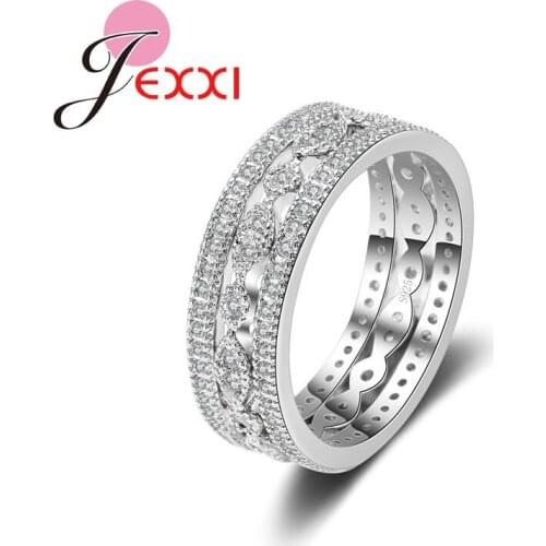 Charm Hollow Design Women 925 Sterling Silver Wedding Rings Set 3 PCS Top Quality CZ Crystal Girls Elegant Party Jewelry