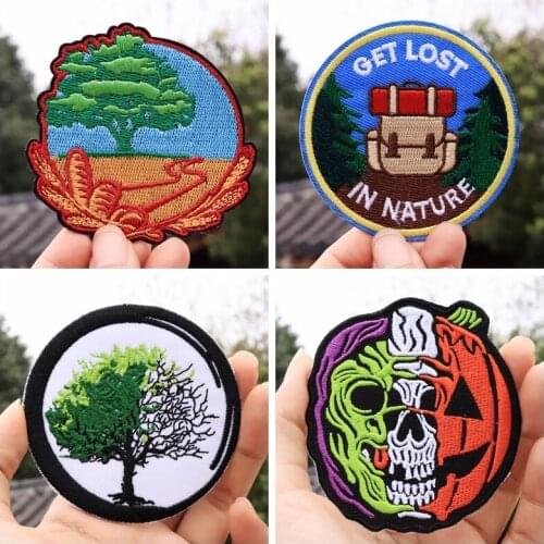 Punk Evil pumpkin Embroidered Patches For Clothing Badges Traveler Mountain Patch For T-shirt Iron On Patches On Clothes DIY