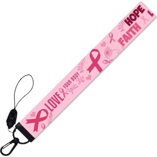 New Breast Cancer Awareness Pink Ribbon Hand Rope Key Chain Mobile Phone Straps Lanyards DIY Keychain Accessories Love Your Body