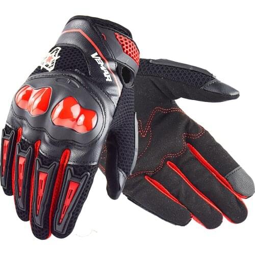 VEMAR Summer Breathable Leather Motorcycle Glove Mens Full Finger Motocross Glove Screen Touch Moto Bicycle Riding Glove