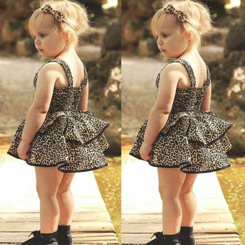 US Toddler Baby Girls Sleeveless Dress Party Princess Leopard Sundress Outfit