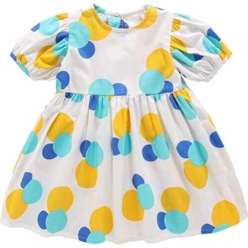 DFXD Summer Dress For Girls New Arrival Cotton Kids Clothes Short Sleeve Big Dot Print Casual Girls Dress For Party 2-7T Vestido