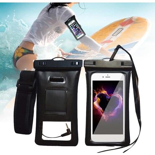 Floatable Waterproof TPU Phone Case Swimming Phone Pouch Dry Bag With Armband And Audio Jack For Swimming Beach Diving Drifting