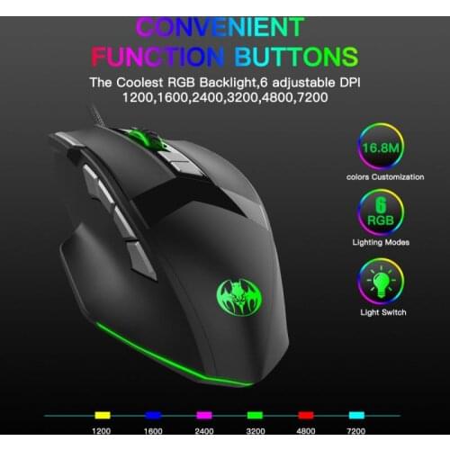 Wired Gaming Mouse 10/12 Buttons 7 Gears 7200DPI Adjustable Programmable Mouse RGB Lighting Ergonomics Optical Gamer Mouse