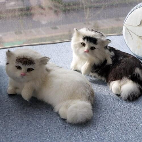 Realistic Cute Little Cat Models Children Plush Animals Toys Lifelike Black White Pattern Cats Doll Home Creative Ornament Gifts