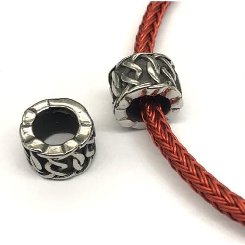 6mm Hole Size 316l Stainless Steel Screw Engrave Cylinder Big Hole Beads For Men Leather Bracelet DIY Jewelry Making