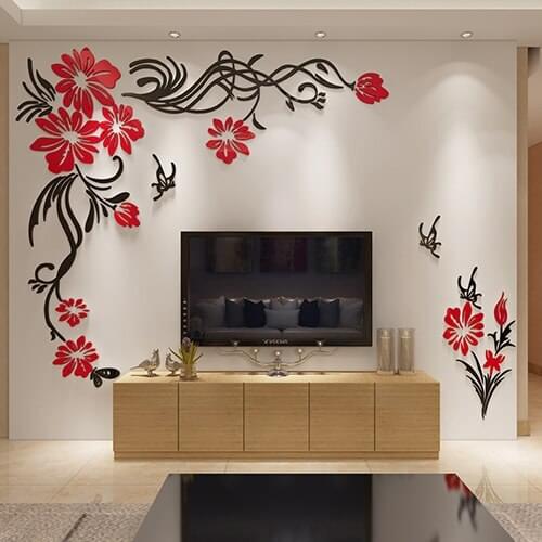 Modern Style 3d Purple Flower Leaf Wall Sticker S M L Xl Acrylic Wall Sticker Tv Sofa Living Room Decoration Adesivo De Parede B