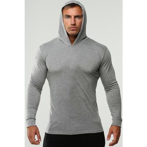 2019 Long Sleeve Fitness Hoodies Men Autumn Thin Sweatshirt Male Sporting Slim Fit Streetwear Solid Pullover Hoodie White Gray