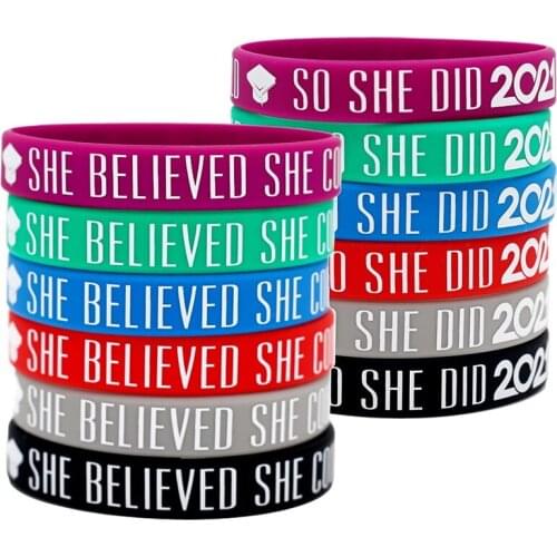 300pcs Graduation Inspirational She Believed She Could So She Did 2021 Silicone Bracelets Rubber Wristbands Free Shipping by DHL