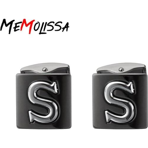 MeMolissa Stereo Relief Double-layer Block Letter S Cufflinks Black Plated Cuff Links for mens gemelos bouton manchette