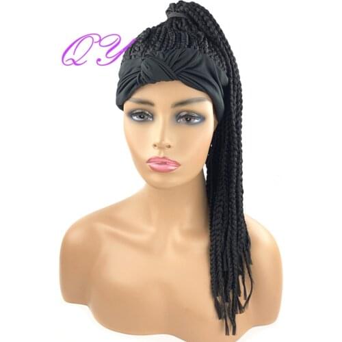 QY Hair Black HeadBand Wig Synthetic Box Braided Head Wigs for African Women Curly Turban Hair Wigs