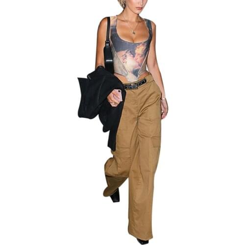 Womens Sexy Crop Tank Tops Trendy Print Sleeveless Scoop Neck Patchwork Vest with Irregular Hem