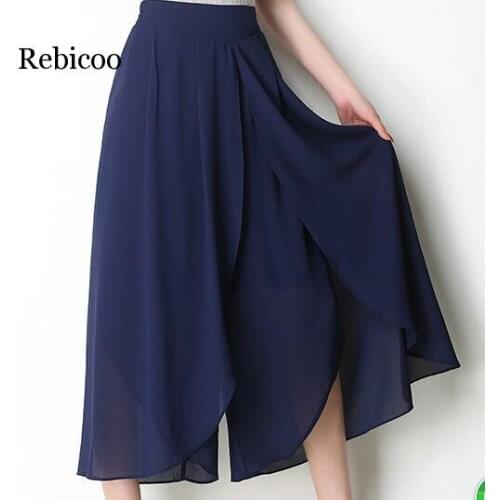 Autumn Plus Size 5XL High Waist Double-Deck Women Trousers Elegant Chiffon Wide Leg Pants Fashion Ladies Flare Dance Pant