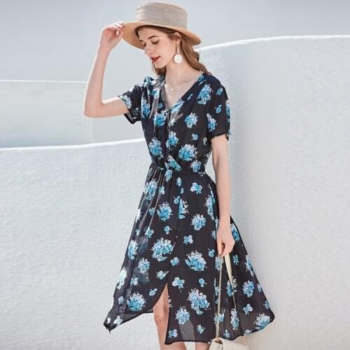 V neck black blue chiffon silk floral maxi dress women 2020 summer long work beach office sexy party luxury dresses plus size