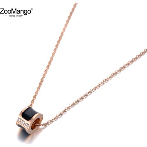 ZooMango Trendy Black Drip Glaze Choker Necklaces For Women Girl Rose Gold Stainless Steel Crystal Chain Pendant Jewelry ZN19129